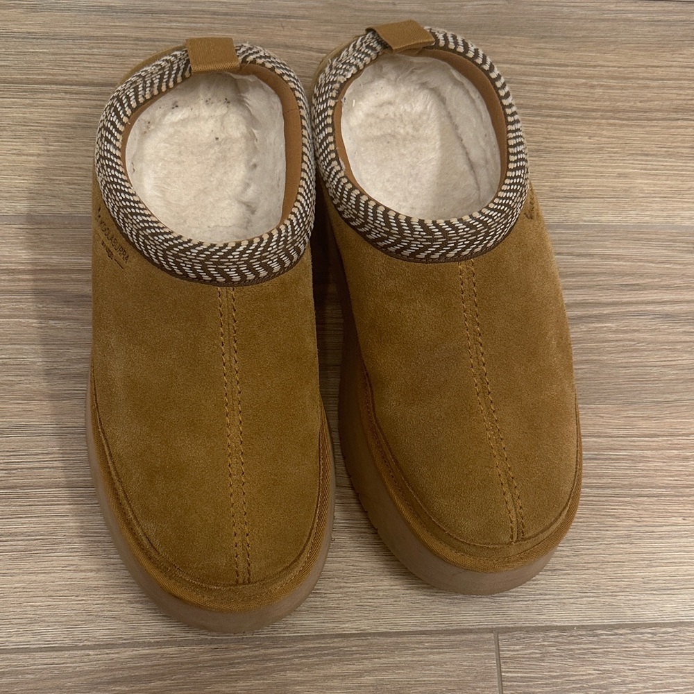 Koolaburra Tan Suede Mules with Cozy Lining